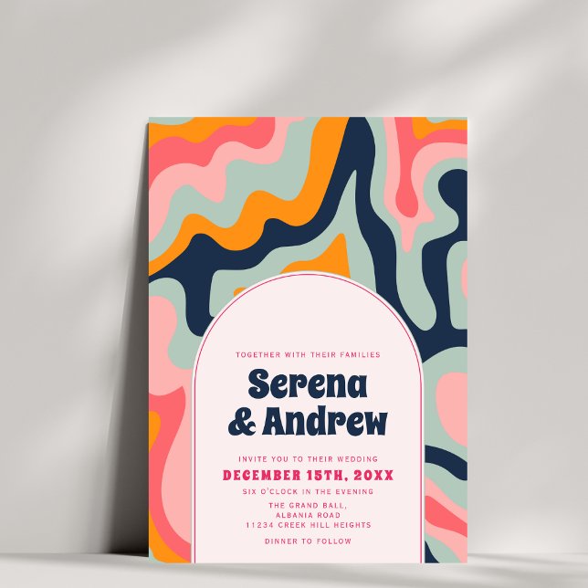 Convite Foto do arco ondulado do Pastel Groovy Groovy 1970 (Criador carregado)