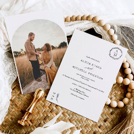 Convite Foto do arco preto do monograma floral clássico