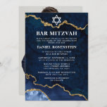 Convite Foto do Bar Azul Dourado moderno, Elegante Mitzvah<br><div class="desc">Bar Mitzvah,   de Geodo de Agato de Marble Azul e Dourado Elegante moderno - Foto de volta</div>