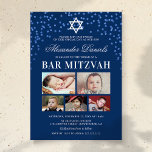 Convite Foto do Bar Mitzvah Blue Boys<br><div class="desc">Convites personalizados de mitzvah bar com fundo azul na moda,  brilho,  estrela de símbolo david,  5 fotos de seu filho e modelo de festas mitzvah para você personalizar.</div>