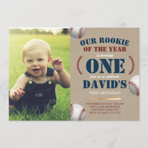 Convite Foto do Baseball Boy First Birthday Rookie
