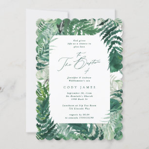 Convite Foto do Batismo do Quadro Botânico Elegante Verde