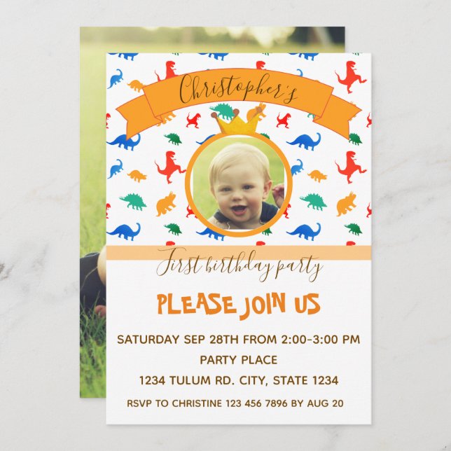 Convite Foto do bebê da festa do aniversário de criança Di (Frente/Verso)