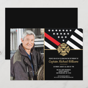 Convite Foto do Bombeiro Red Line Flag Retirement