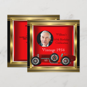 Convite Foto do Carro de Corrida Vermelho Antigo para 60º 