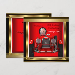 Convite Foto do Carro de Corrida Vermelho Antigo para os 6