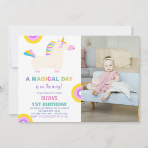 Convite Foto do Cartoon Rainbow Unicorn Birthday Invtions