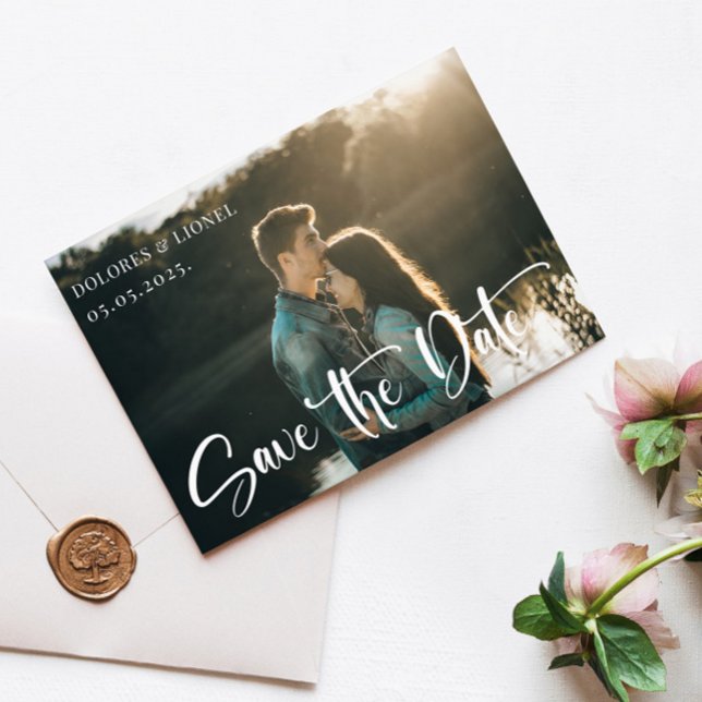 Convite Foto do Casal de Script Salvar a data (Criador carregado)