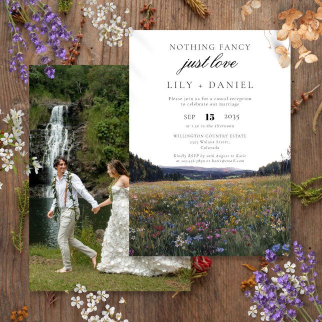 Convite Foto do Casamento de Fuga de Noivos com Flores Sil (Wildflowers Elopement Wedding Reception Photo Invitation)