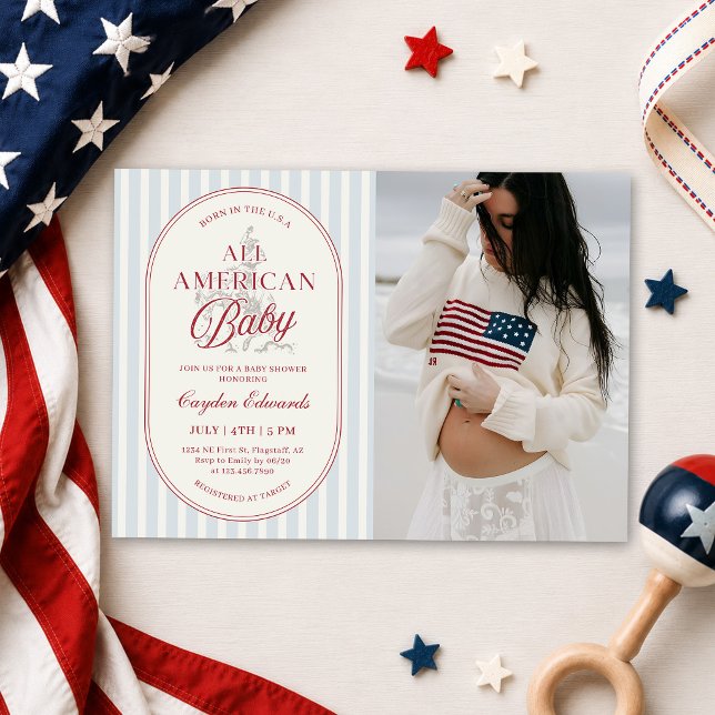 Convite Foto do Chá de Bebê Americano de 4 de Julho (Criador carregado)