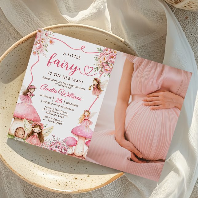 Convite Foto do Chá de Bebê da Menina Fada Floral Rosa (Criador carregado)