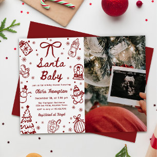 Convite Foto do Chá de Bebê do Papai Noel Desenhado à Mão
