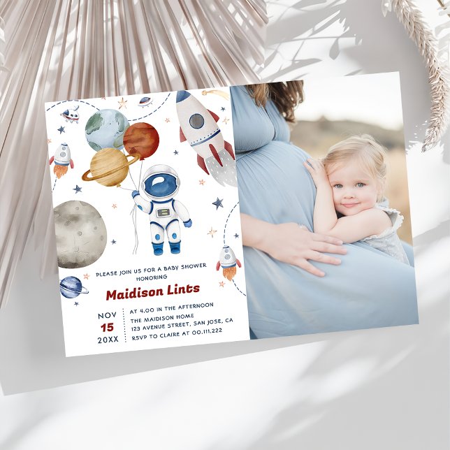 Convite Foto do Chá de fraldas Astronauta do Espaço Exteri (Criador carregado)