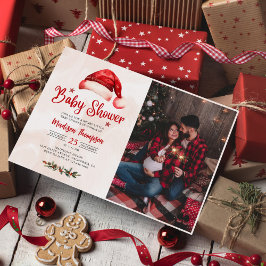 Convite Foto do Chá de fraldas de Natal do Santa Hat