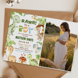 Convite Foto do Chá de fraldas do Menino Dinossauro Cinto-