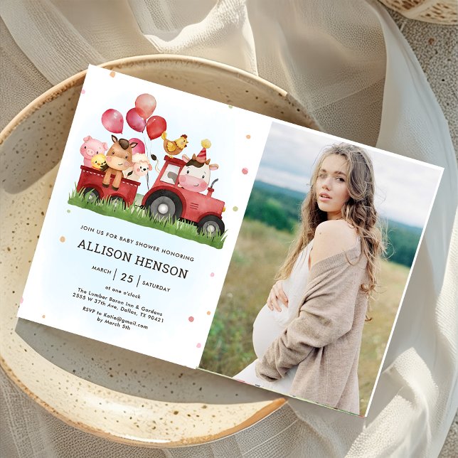 Convite Foto do Chá de fraldas do Quintal de Animais de Cr (Criador carregado)