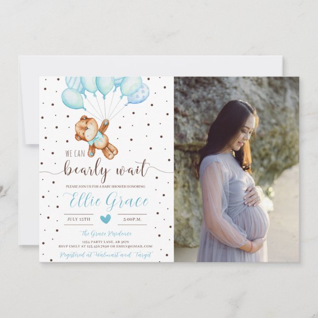 Convite Foto do Chá de fraldas do Rapaz Urso Bonito (Frente)