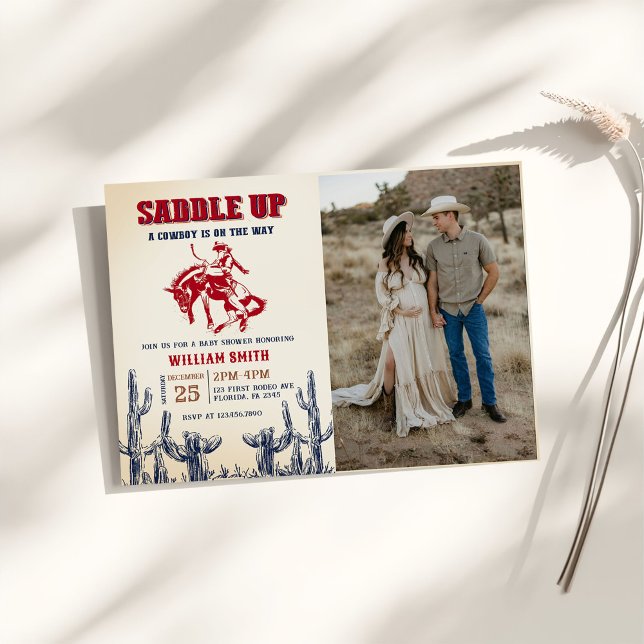 Convite Foto do Chá de fraldas Rodeo Western Cowboy (Criador carregado)
