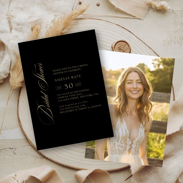 Convite Foto do Chá de panela de Script Whimsy Preto e Dou (Criador carregado)