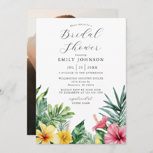 Convite Foto do Chá de panela Floral Tropical Watercolor