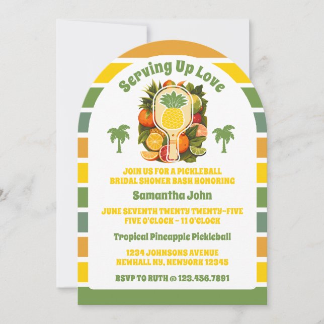 Convite Foto do Chá de panela Pickleball Retro Pineapple (Frente)