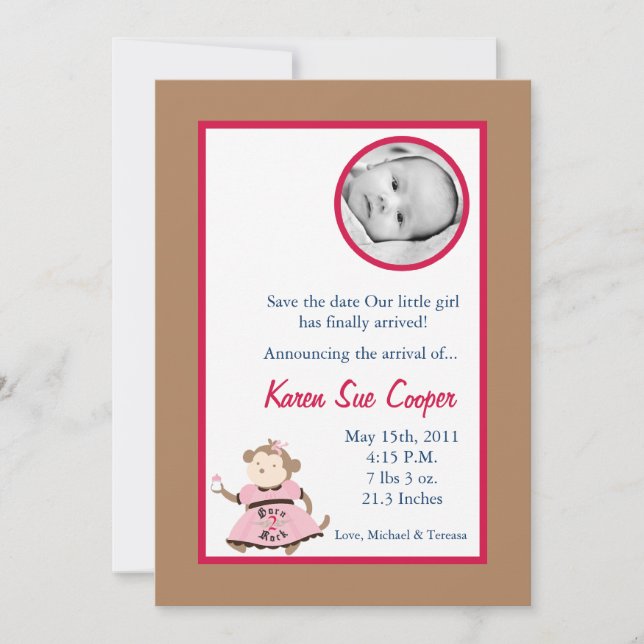 Convite Foto do Círculo 5x7 Rapariga Punk Rocker Monkey Ba (Frente)