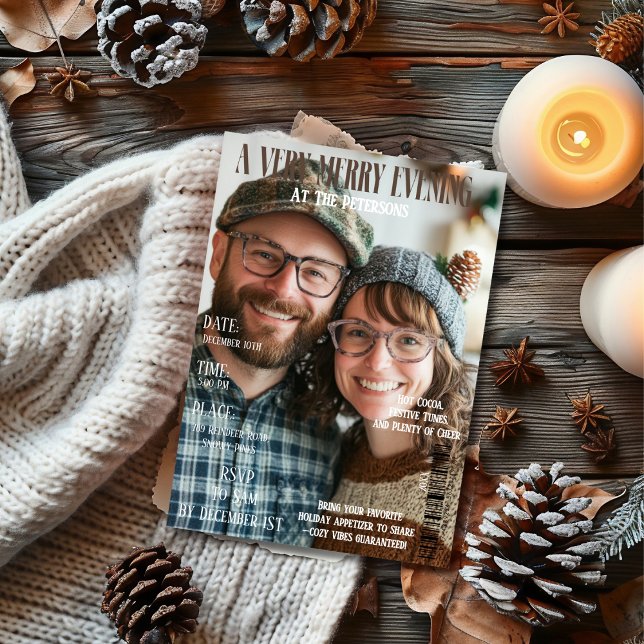 Convite Foto do Cobrir da Revista muito Feliz (A Very Merry Evening Magazine Cover Photo Invitation)