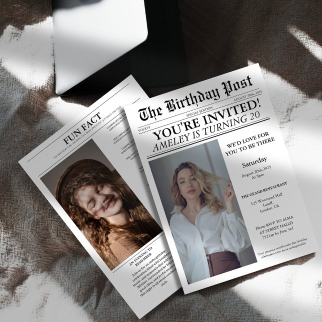 Convite Foto do Cobrir de jornal com Festa de aniversário  (Criador carregado)