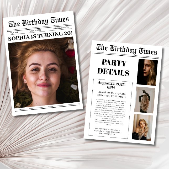 Convite Foto do Cobrir de jornal Festa de aniversário (Criador carregado)