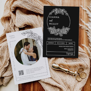 Convite Foto do código QR de Arte de Linha Mínima de Boho 