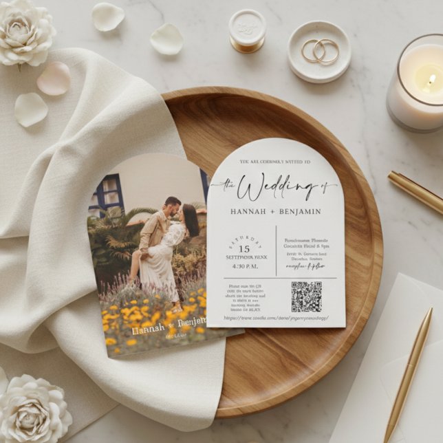 Convite Foto do Código QR de Casamento de Script Mínimo Mo (Criador carregado)