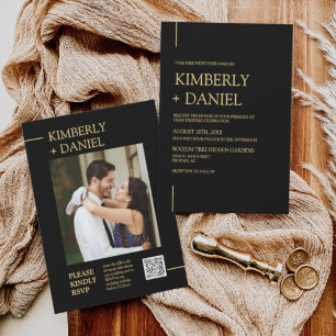 Convite Foto do Código QR de Casamento Mínimo Dourado Pret