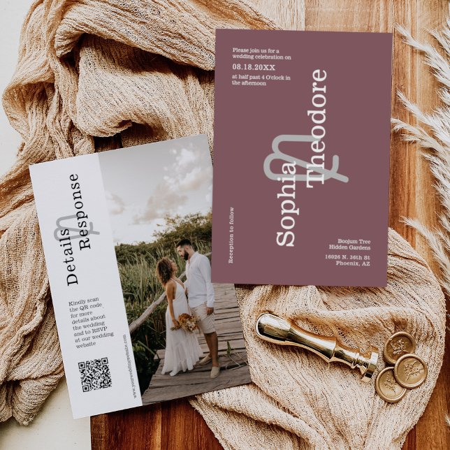Convite Foto do Código QR de Casamento Mínimo Roxo Moderno (Criador carregado)