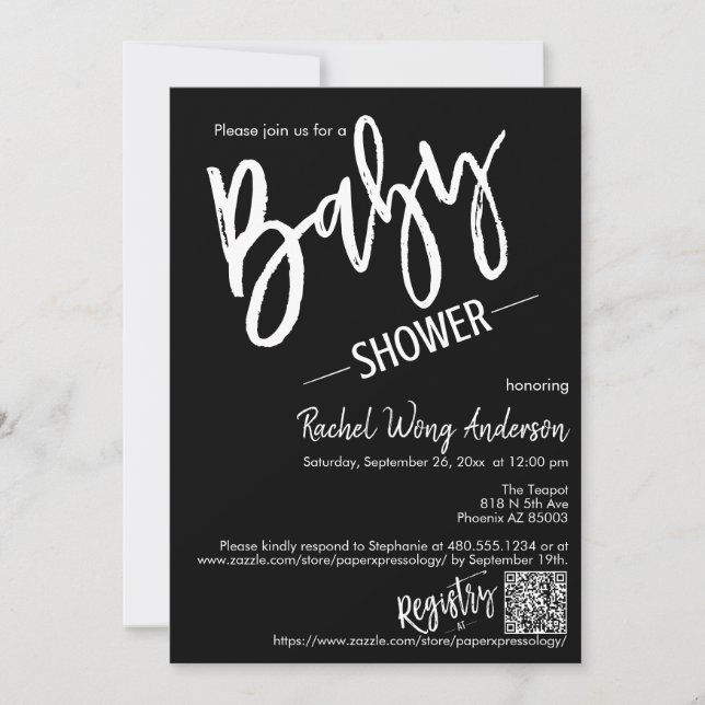 Convite Foto do Código QR do Chá de fraldas de Script Míni (Frente)