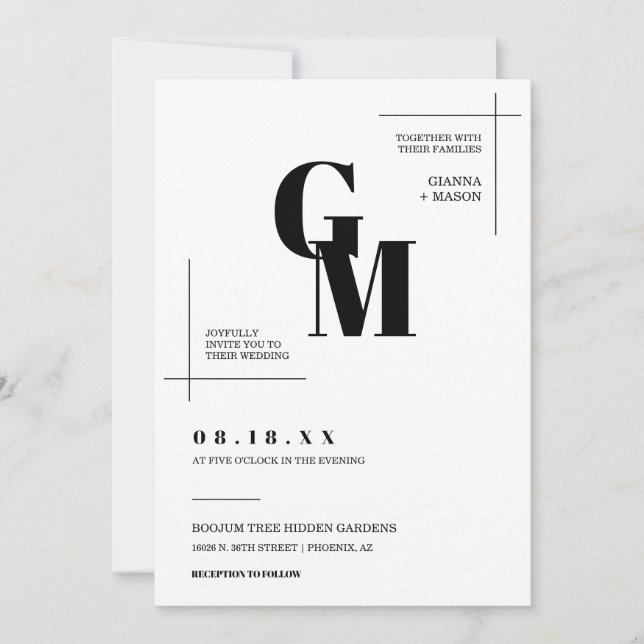 Convite Foto do Código QR do Monograma Mínimo de Casamento (Frente)