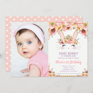 Convite Foto Do Coelho primeiro aniversario Das Raparigas
