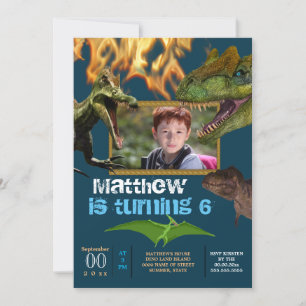 Convite Foto do Dinossaur DIY meninos festas de moça azul