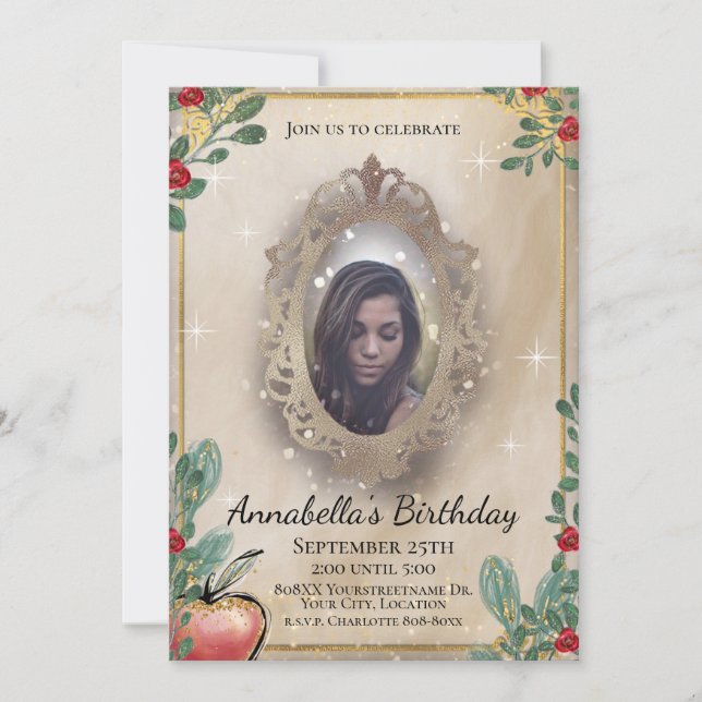 Convite Foto do Espelho Mágico de Leite Branca de Neve (Frente)