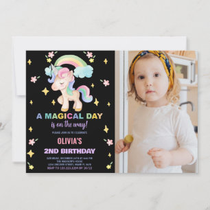 Convite Foto do Floral Rainbows Unicorn Birthday Invtions