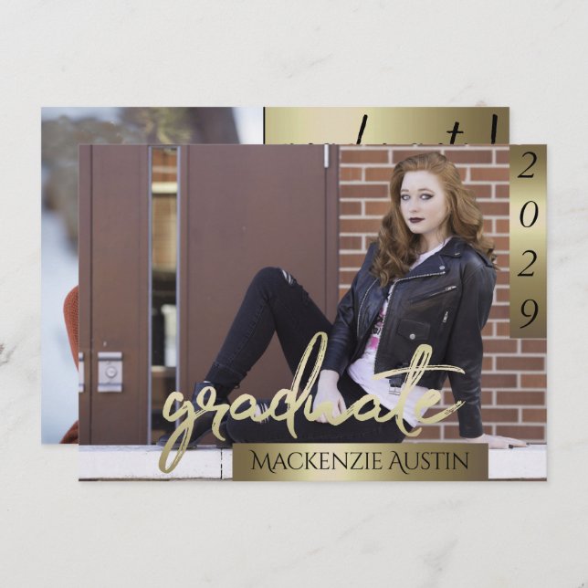 Convite Foto do formando 2 | Formando Elegante de Script D (Frente/Verso)