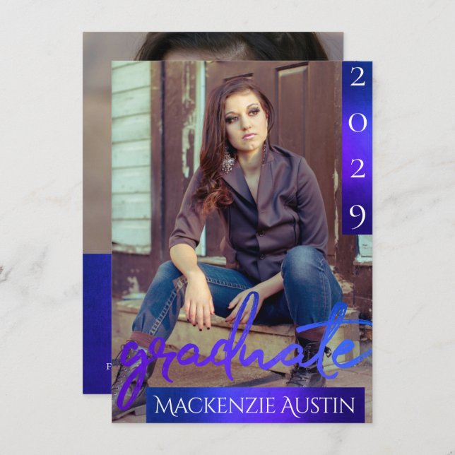 Convite Foto do formando 2 | Mermaid Ombre Blue Green Part (Frente/Verso)