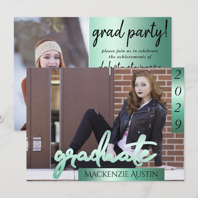 Convite Foto do formando 2 | Palheta Verde Clara da Casa d (Frente/Verso)