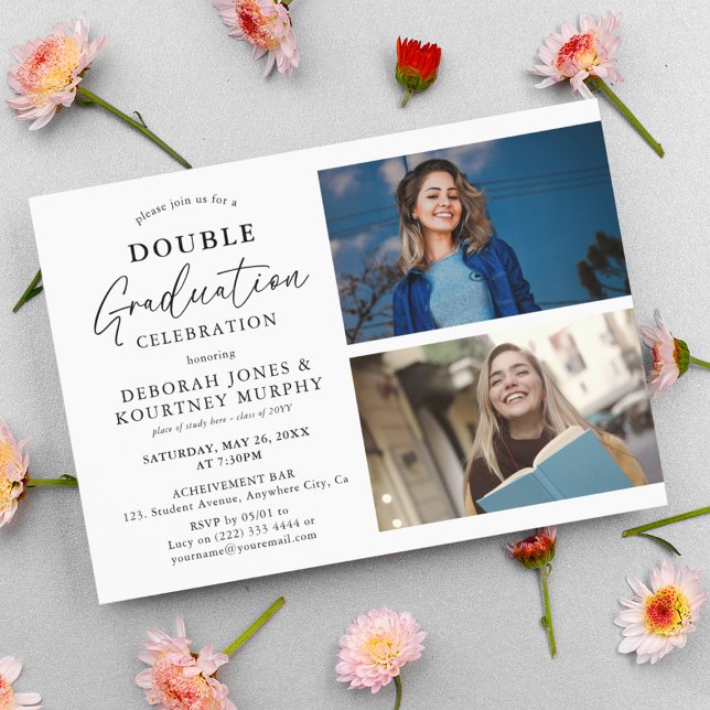 Convite Foto do Formando de Celebração de Graduação Dupla (Criador carregado)