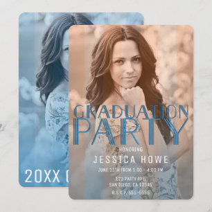 Convite Foto do Formando de Festa de formatura azul laranj