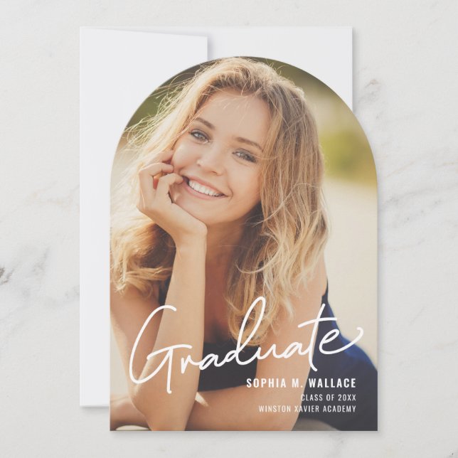 Convite Foto do Formando de Script Manuscrito Moderno Simp (Frente)