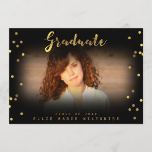 Convite Foto do Formando Faux Gold Foil Confetti do Script