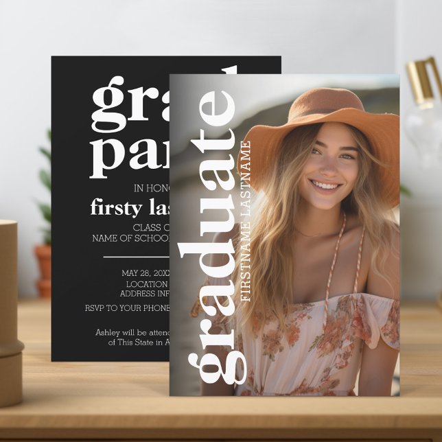 Convite Foto do Formando Negrito - tipografia - Partido do (Graduation Party Invitation and Announcement with Photo)