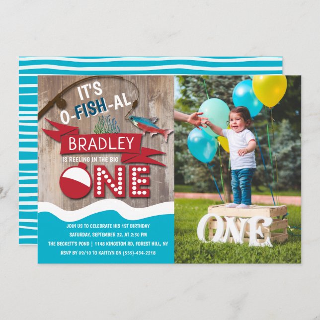 Convite Foto Do Grande primeiro aniversario De Pesca (Frente/Verso)