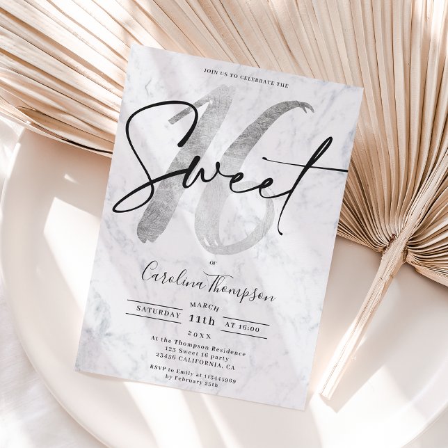 Convite Foto do guião mármore da fronteira da Girly prata  (Criador carregado)