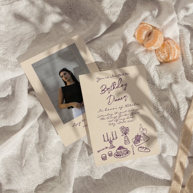 Convite Foto do Janto de aniversários Roxo Retro (Criador carregado)